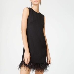 Club Monaco Quinella Elegant Black Sleeveless Dress with Feather Hem